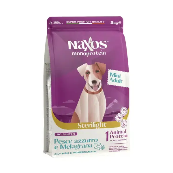 Naxos Monoprotein Sterilight Adult Mini pesce azzurro e melagrana 2 kg - Crocchette monoproteiche cane