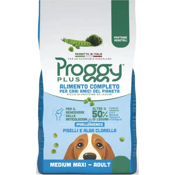 Proggy Plus Ipoallergenico Dog Adult Medium/Maxi Vegetal a base di Piselli 10 kg - Croccantini per cani