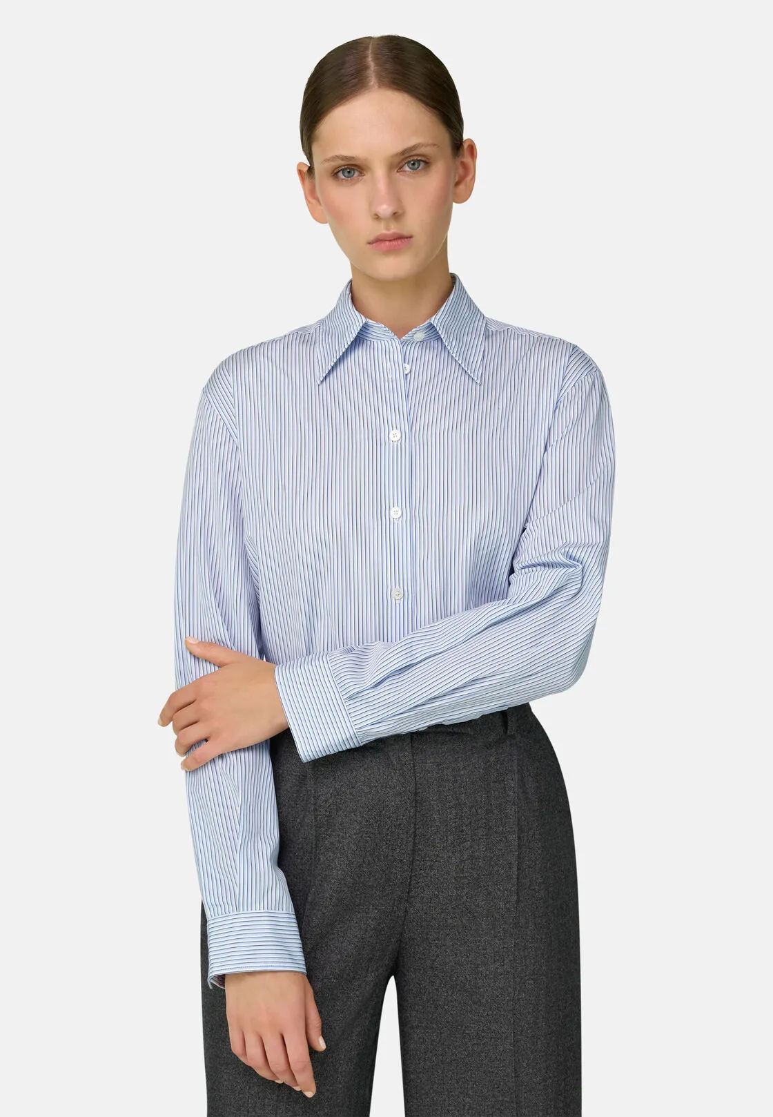 Boggi, Camicia Rigata Collo Aperto, Donna, Azzurro, Taglia: XS