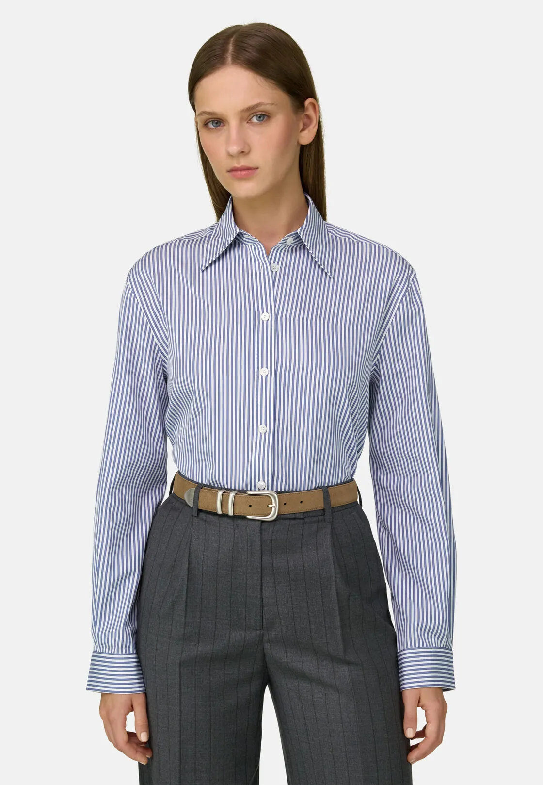 Boggi, Camicia Rigata Collo Aperto, Donna, Navy, Taglia: S
