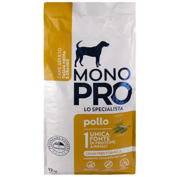 Monopro lo specialista Adult Medium/Large Grain Free Pollo 12 kg (scadenza: 11/03/2027) - Crocchette monoproteiche cane