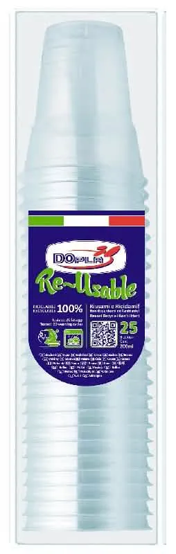 Bicchieri in Plastica DOPLA Diamante 200cc - Confezione da 25 Pezzi