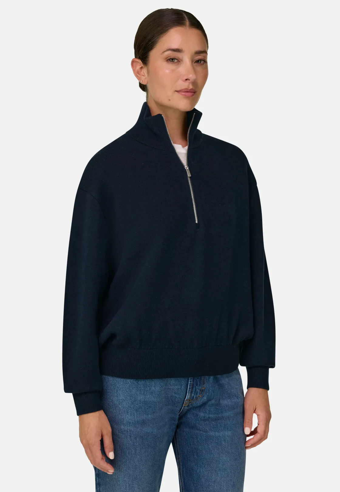 Boggi, Maglia Mezza Zip In Lana E Cashmere, Donna, Navy, Taglia: M
