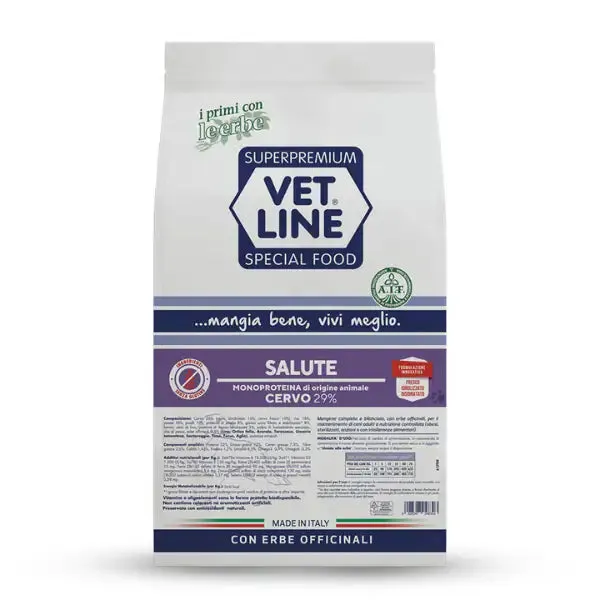 Vet Line Secco Monoproteico Cane Salute Cervo 3 kg - Crocchette monoproteiche cane