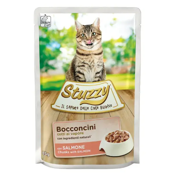 Stuzzy Cat Bocconcini cotti al vapore 85 gr Salmone - confezione da 24 pezzi - Cibo umido per gatti