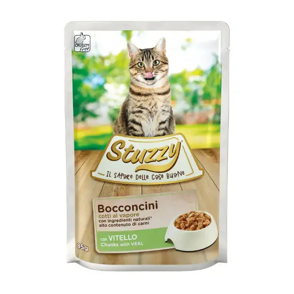 Stuzzy Cat Bocconcini cotti al vapore 85 gr Vitello - confezione da 24 pezzi - Cibo umido per gatti