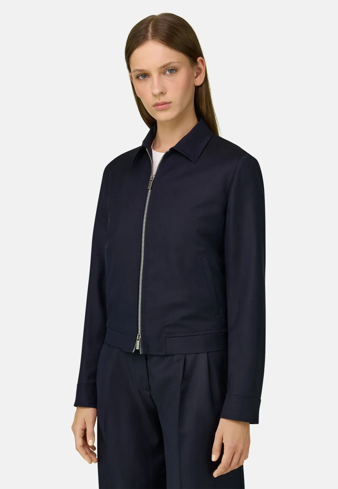 Boggi, Giacca Full Zip Gessata, Donna, Navy, Taglia: L
