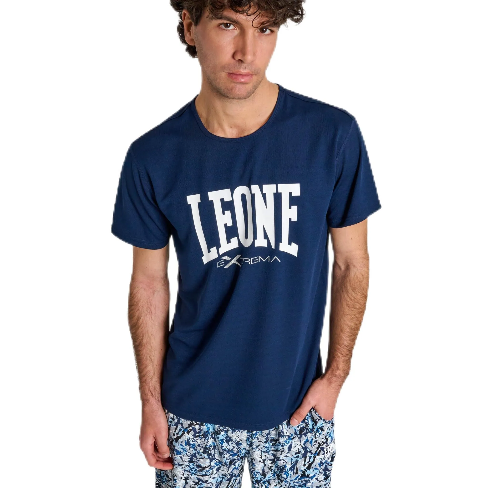 LEONE 1947 ABX106 T-Shirt Uomo Logo, Maglia Palestra Fitness Training Bodybuilding, 100% Poliestere Polymesh, Blu Scuro, Taglia S
