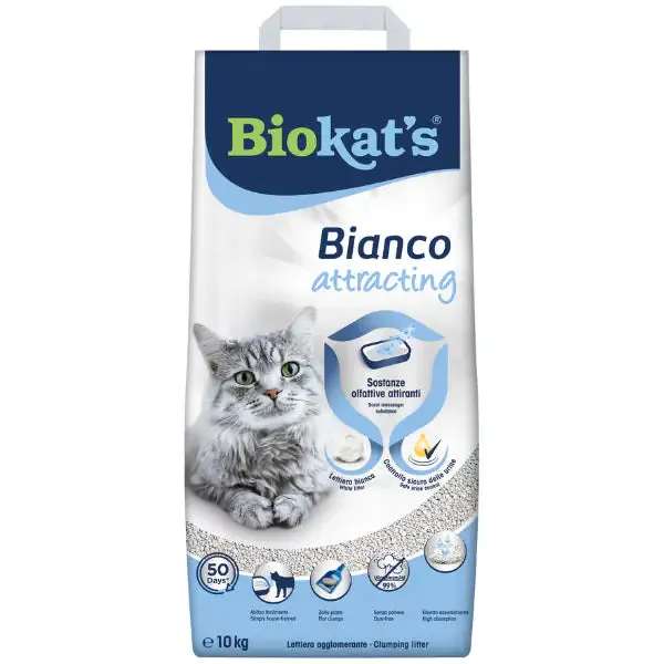 Lettiera agglomerante per gatti in bentonite Biokat's Bianco 10 lt (10 kg) Attracting - Lettiera agglomerante