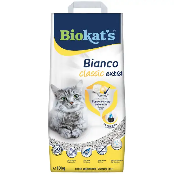 Lettiera agglomerante per gatti in bentonite Biokat's Bianco 10 lt (10 kg) Classic Extra - Lettiera agglomerante