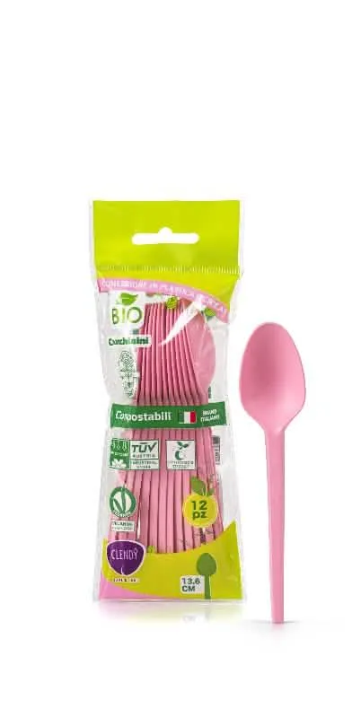 Cucchiaini Biodegradabili Rosa Clendy - Confezione da 12 Pezzi
