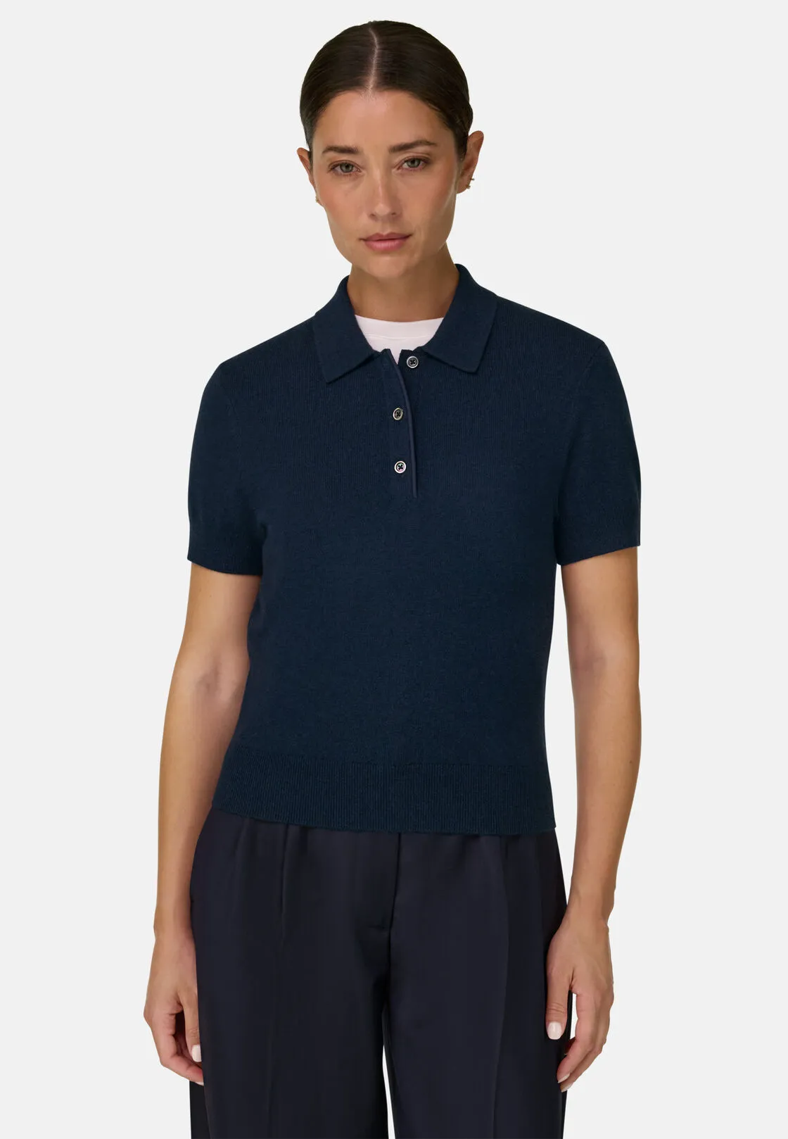 Boggi, Polo In Maglia In Lane Cashmere, Donna, NAVY SCURO, Taglia: S