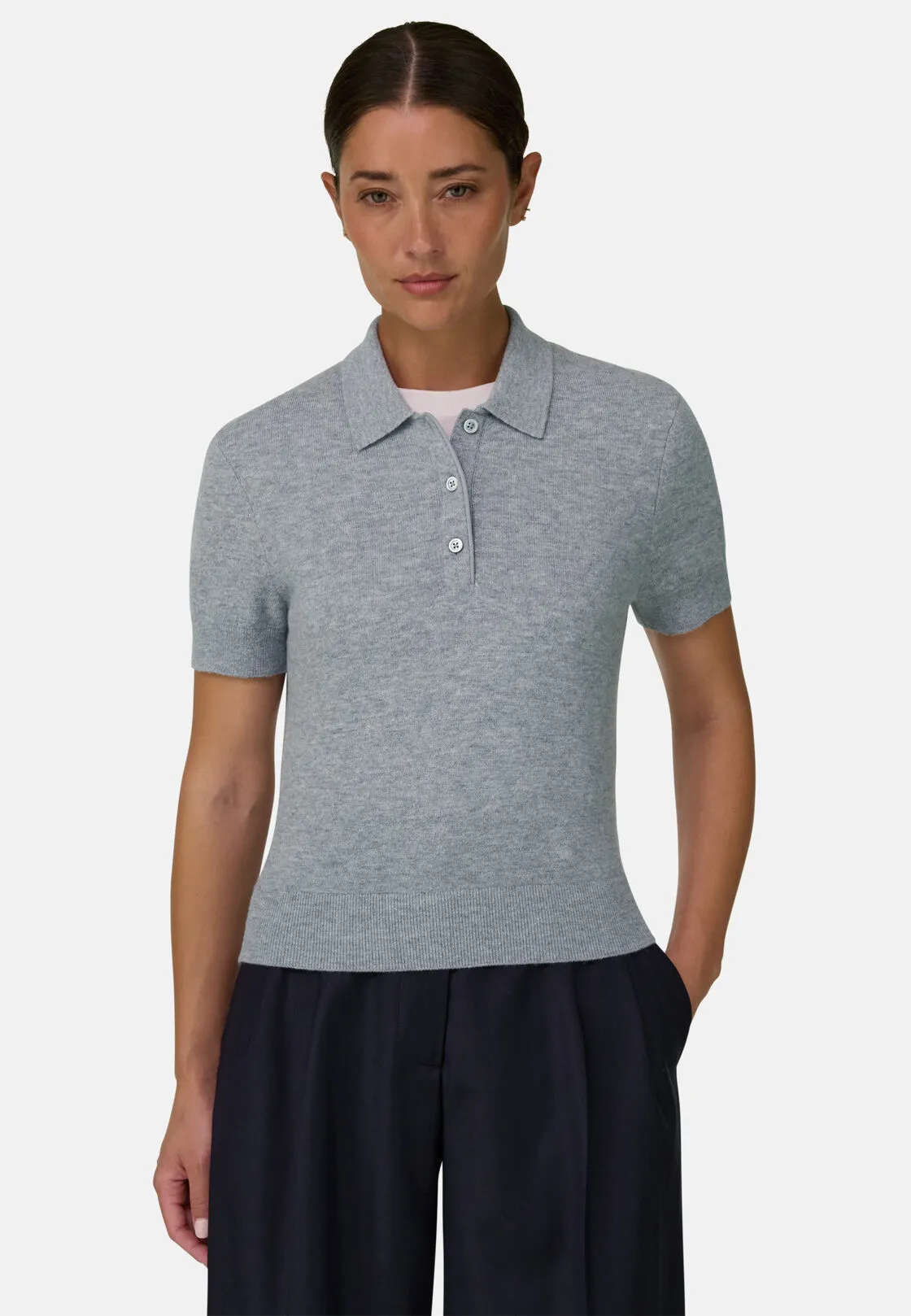 Boggi, Polo In Maglia In Lane Cashmere, Donna, Grigio, Taglia: XS