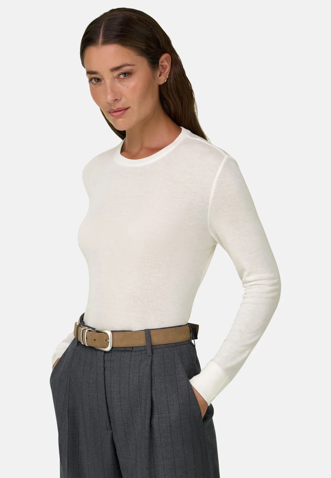 Boggi, T-shirt In Costa Misto Lana, Donna, Bianco, Taglia: L