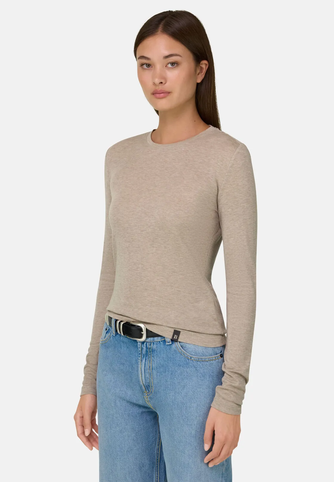 Boggi, T-shirt In Costa Misto Lana, Donna, Beige, Taglia: XS