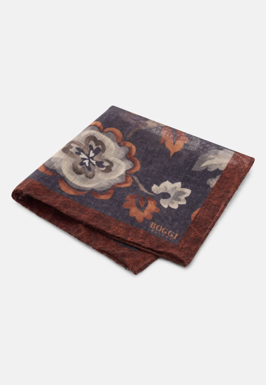 Boggi, Pochette Stampa Macro Floreale In Lana, Uomo, Carbone
