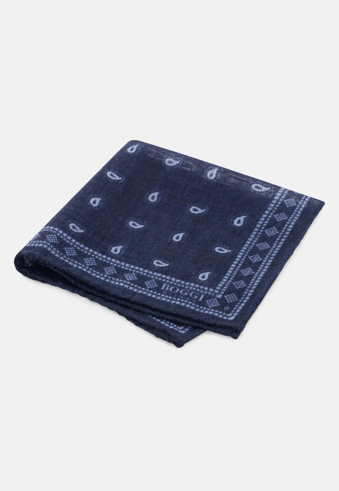 Boggi, Pochette Stampa Micro Paisley In Lana, Uomo, Navy