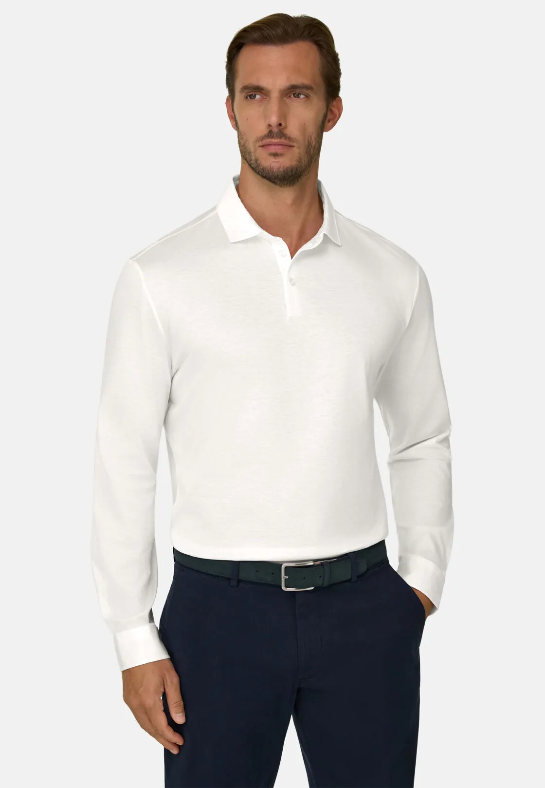 Boggi, Polo In Jersey Di Cotone Pima Regular Fit Manica Lunga, Uomo, Bianco, Taglia: S