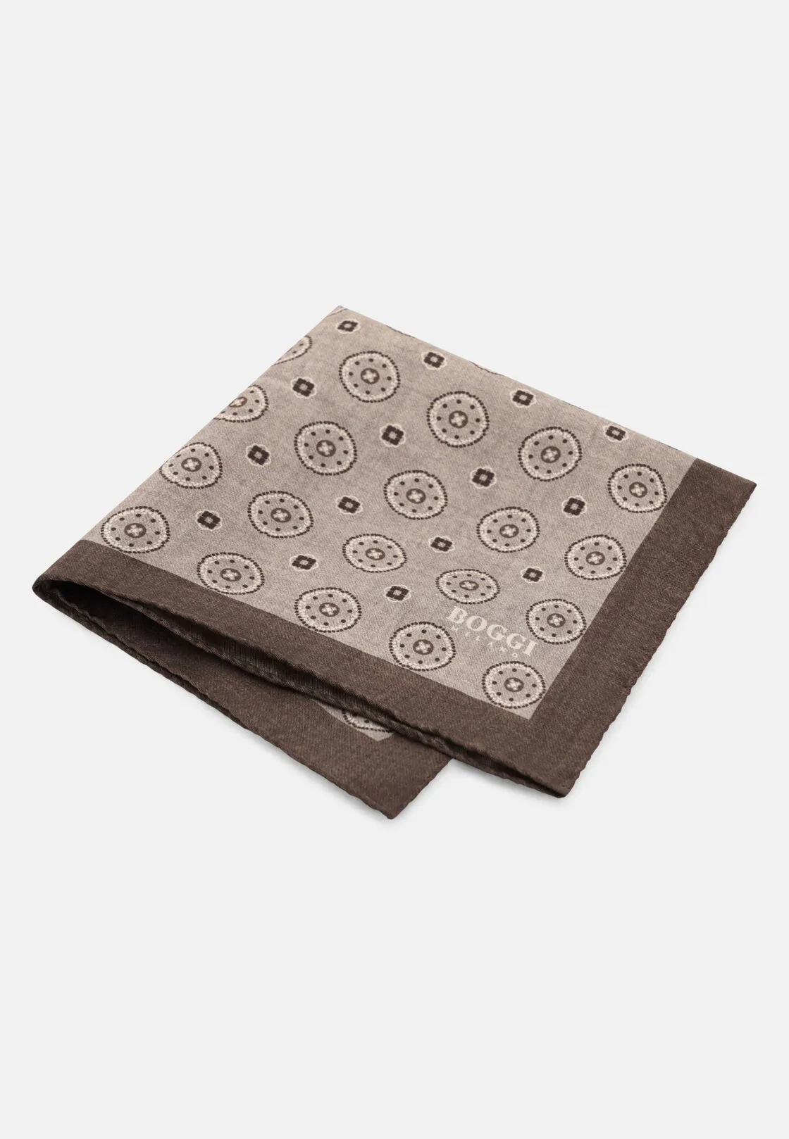 Boggi, Pochette Stampa Motivo Medaglioni In Seta, Uomo, Grigio