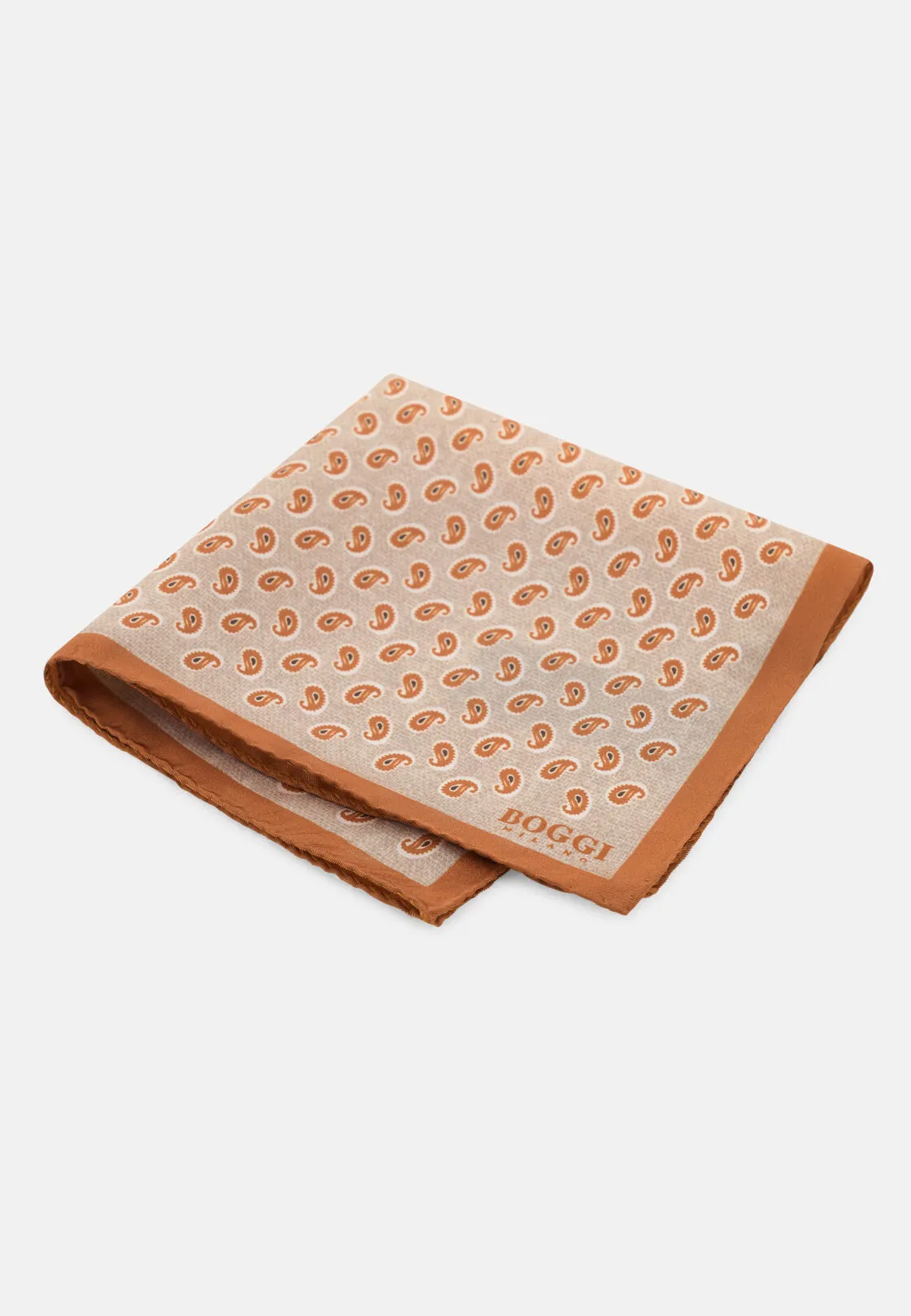 Boggi, Pochette Stampa Micro Paisley In Seta, Uomo, Sabbia