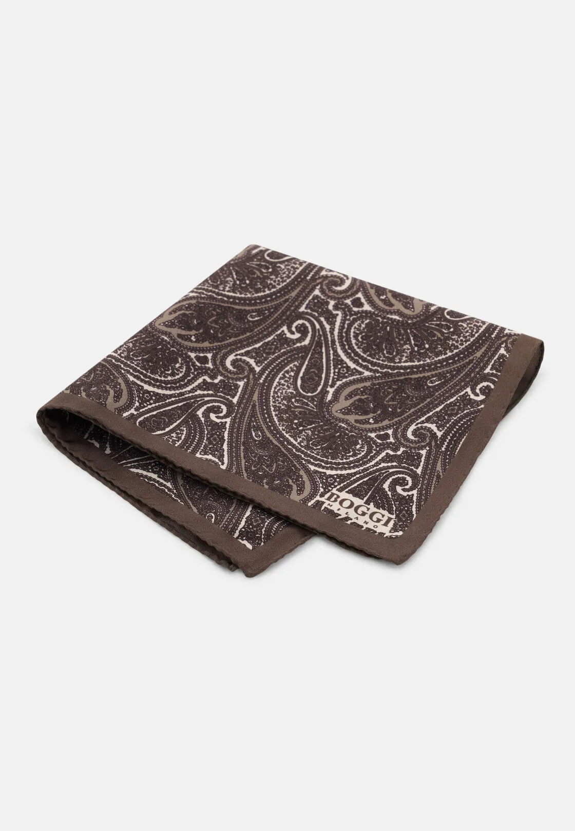Boggi, Pochette Stampa Paisley In Seta, Uomo, Marrone scuro