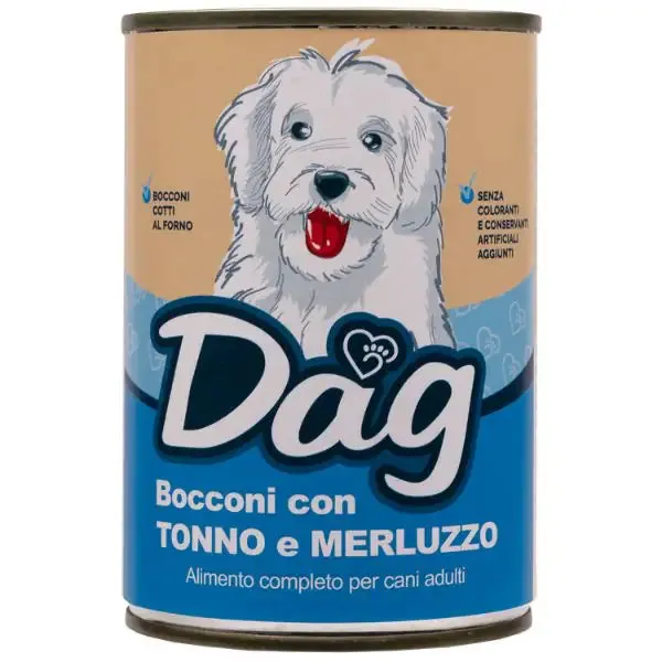 Dag Dog Adult All Breeds Bocconi 415 gr Tonno e merluzzo - Cibo umido per cani