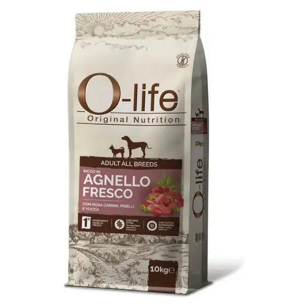 O-life Dog Adult All Breeds Grain Free Agnello e rosa canina 10 kg - Croccantini per cani