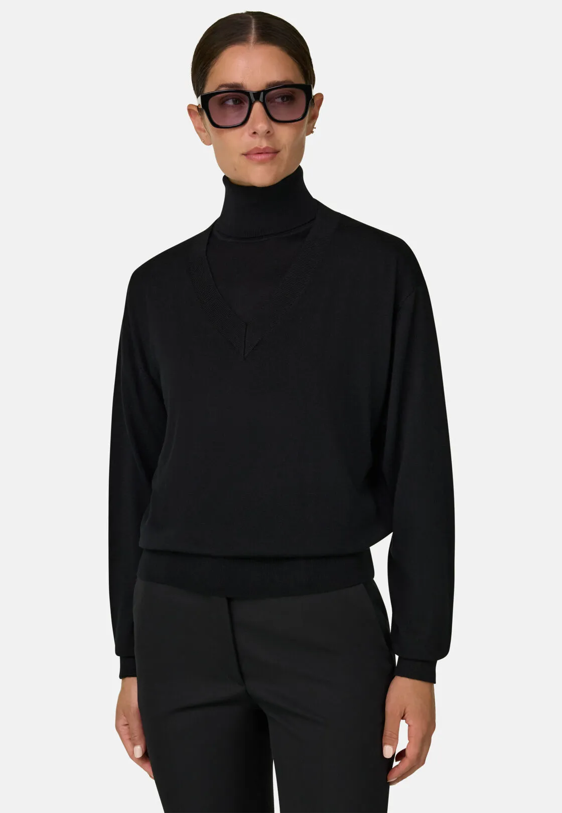 Boggi, Maglia Scollo V In Lana Merino Seta, Donna, Nero, Taglia: M