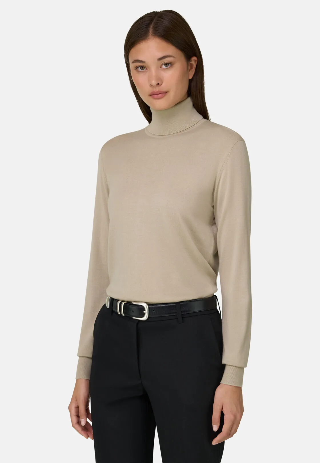 Boggi, Maglia Dolcevita In Lana Merino Seta, Donna, Sabbia, Taglia: S