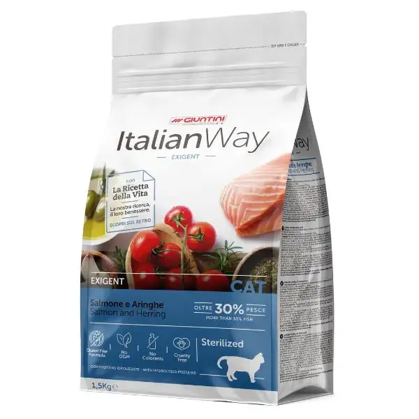 ItalianWay Adult Sterilized Exigent Salmone e Aringhe 1,5 kg - Croccantini per gatti