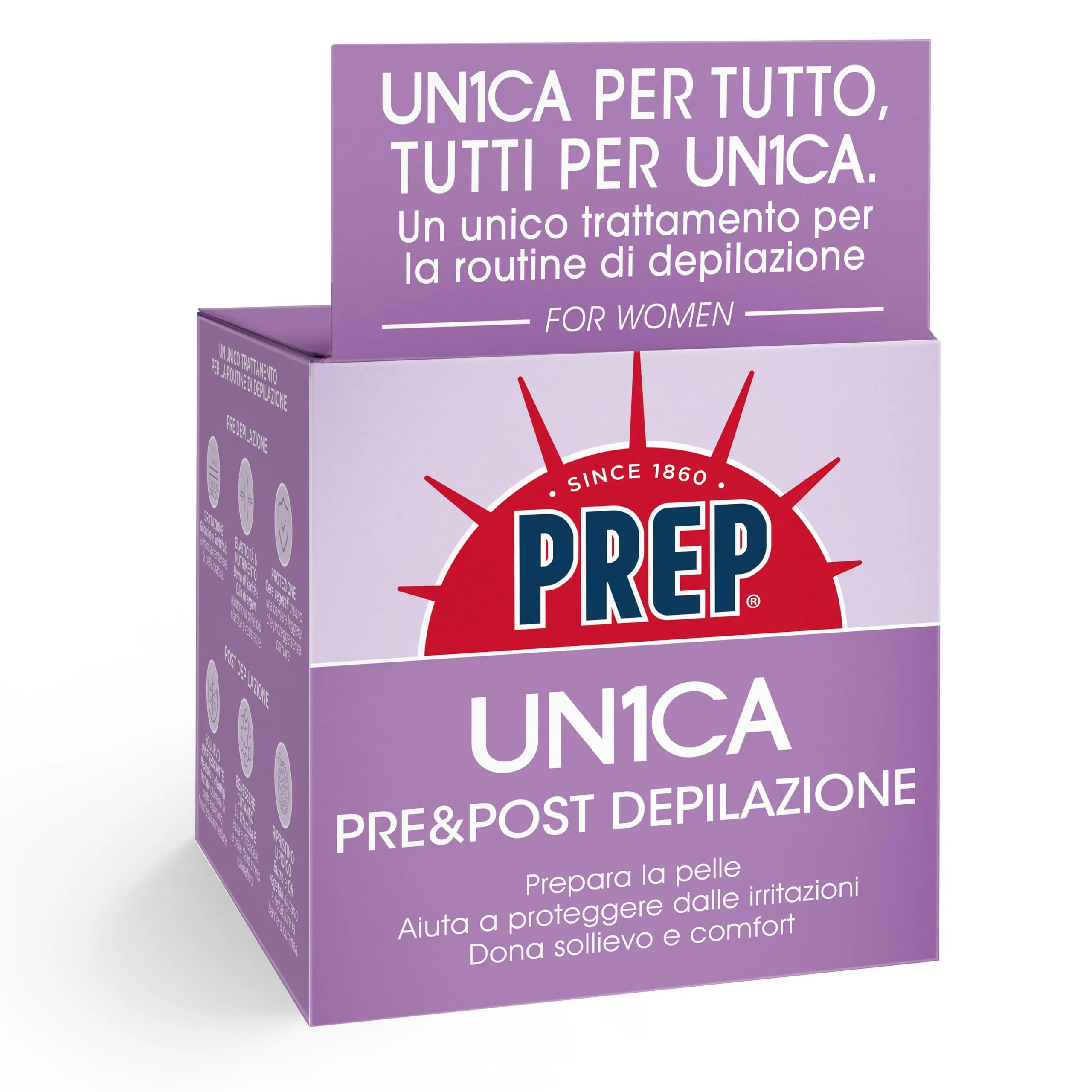Prep, UN1CA PRE&POST DEPILAZIONE, Crema Corpo, Prepara la Pelle, Aiuta a Proteggere dalle Irritazioni, Dona Sollievo e Comfort, Routine Depilazione, Con Glicerina, Vitamina E, 75ml