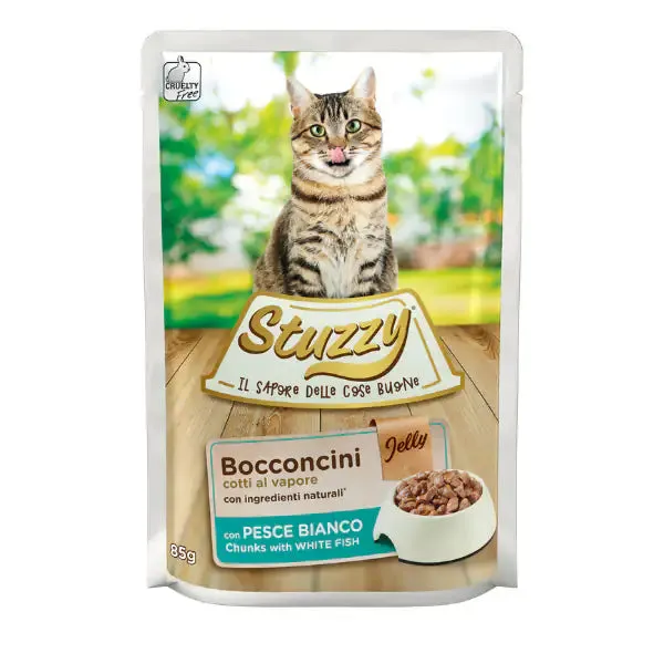 Stuzzy Cat Bocconcini cotti al vapore 85 gr Pesce bianco - confezione da 24 pezzi - Cibo umido per gatti
