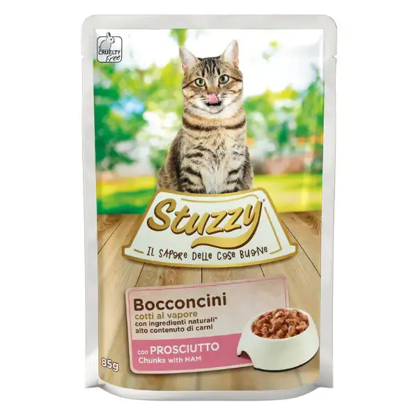 Stuzzy Cat Bocconcini cotti al vapore 85 gr Prosciutto - confezione da 24 pezzi - Cibo umido per gatti