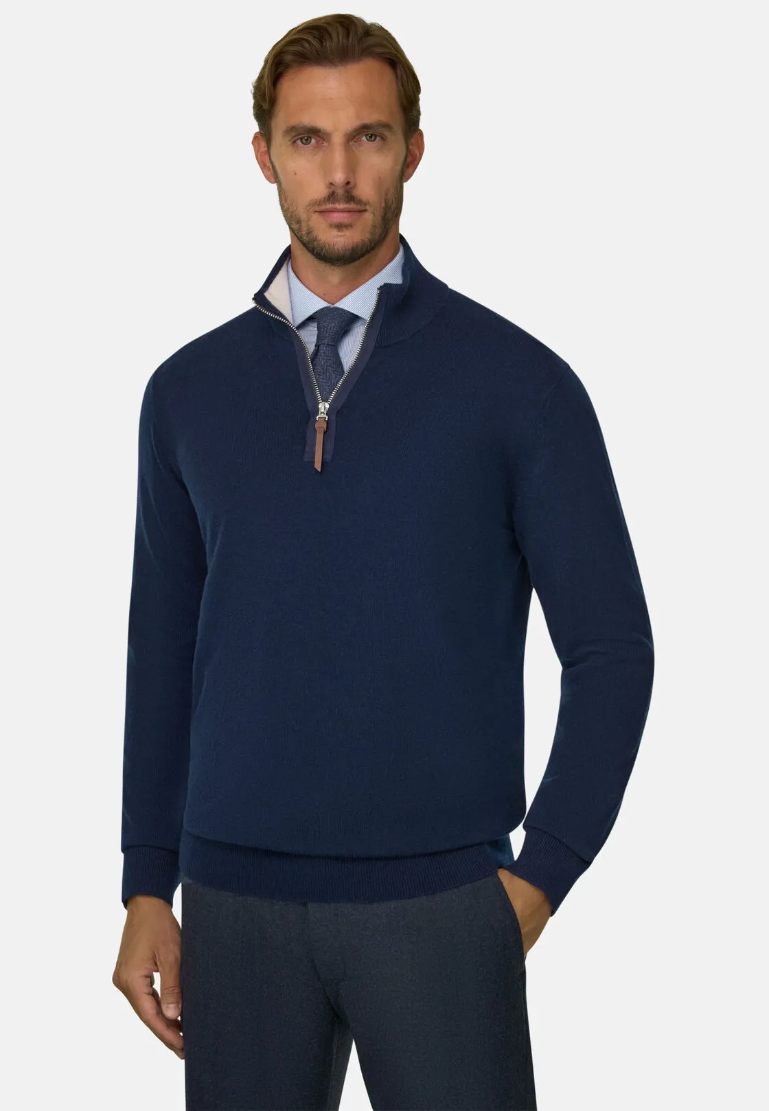 Boggi, Maglia Mezza Zip In Cashmere, Uomo, Navy, Taglia: S