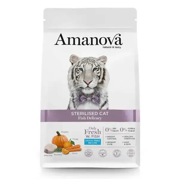 Amanova Sterilised Cat Pesce Bianco Fresco 4 kg - Croccantini per gatti