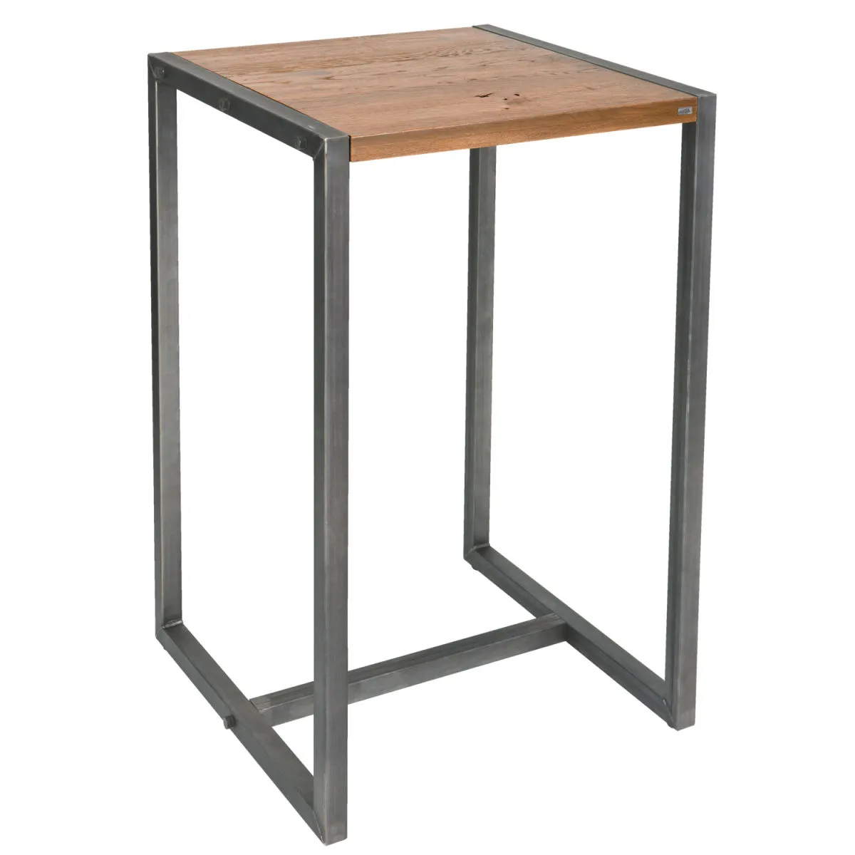 VEGA Tavolo alto Torres quadrato; 70x70x110 cm (LxLxH); Piano tavolo quercia antica/marrone, struttura grigio; quadrata