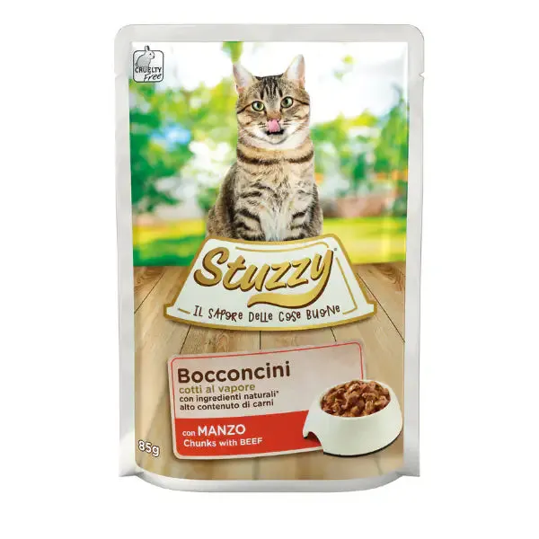 Stuzzy Cat Bocconcini cotti al vapore 85 gr Manzo - confezione da 24 pezzi - Cibo umido per gatti