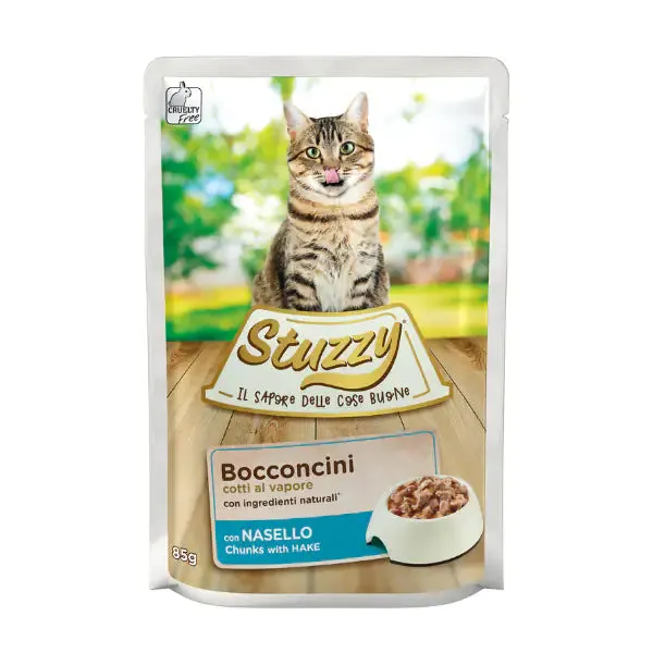 Stuzzy Cat Bocconcini cotti al vapore 85 gr Nasello - confezione da 24 pezzi - Cibo umido per gatti