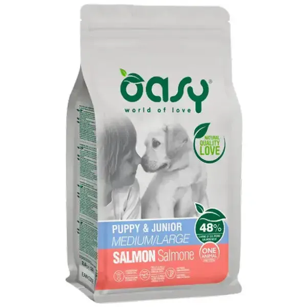 Oasy Monoprotein formula Puppy&Junior Medium/Large Salmone 12 kg - Crocchette monoproteiche cane