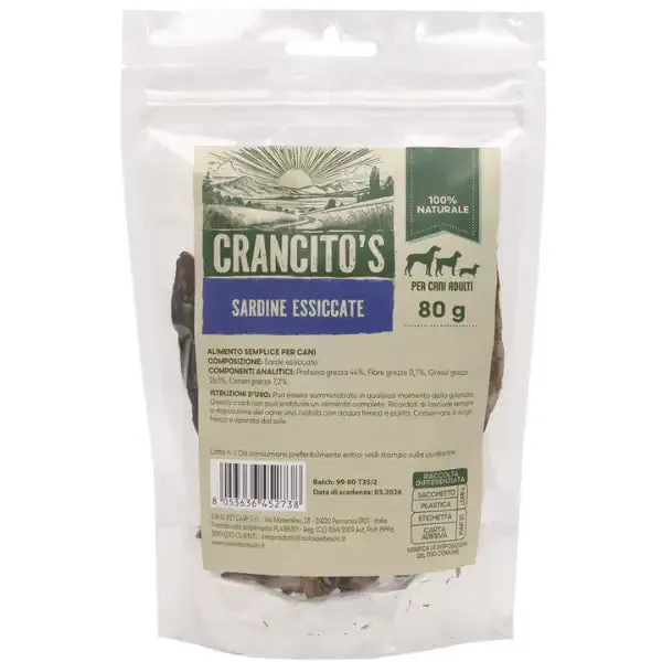 Crancito's Sardine essiccate snack per cani 80 gr
