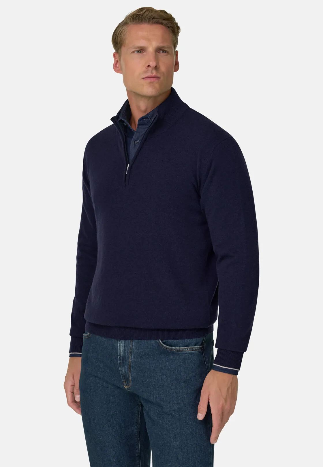 Boggi, Maglia Mezza Zip In Misto Cashmere, Uomo, Navy, Taglia: XXXL