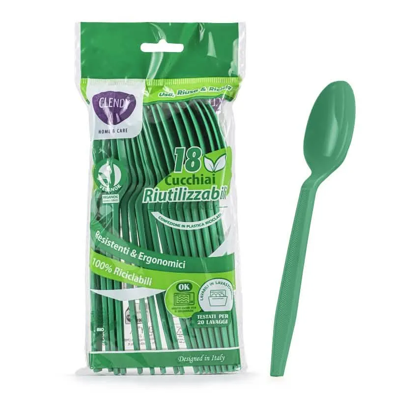 Cucchiai Riutilizzabili Verdi CLENDY - Set da 18 Pezzi