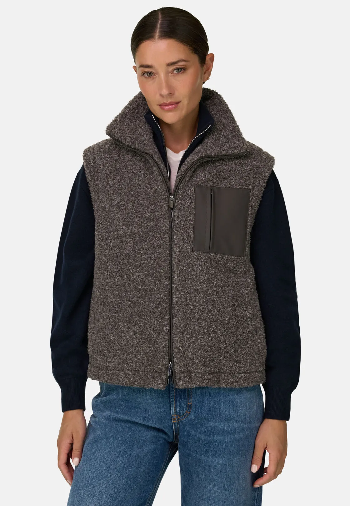 Boggi, Teddy Full Zip Gilet, Donna, Grigio scuro, Taglia: S