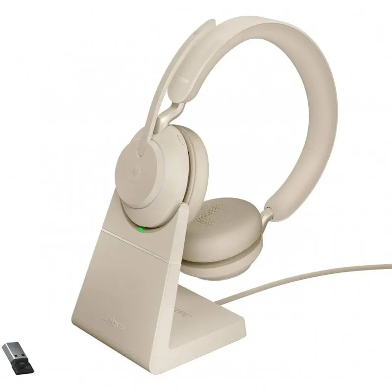 Cuffie wireless Jabra Evolve2 65 beige + supporto di ricarica USB