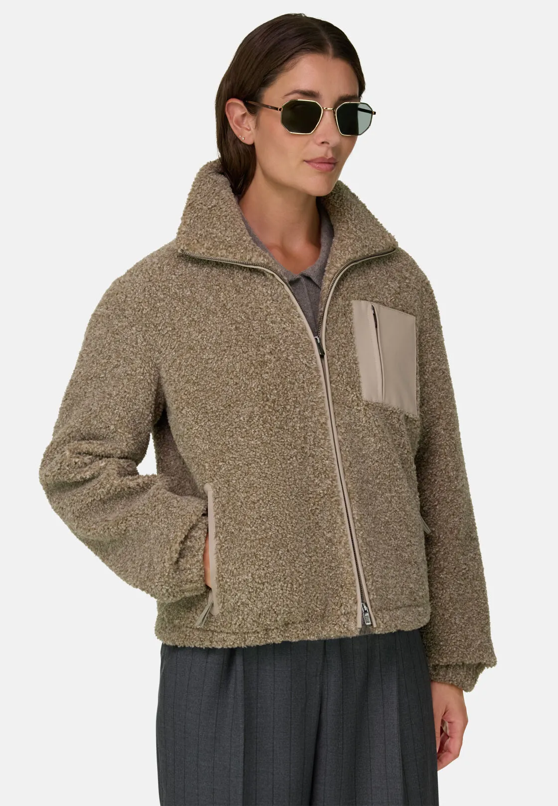 Boggi, Teddy Bomber Full Zip, Donna, Beige, Taglia: XS