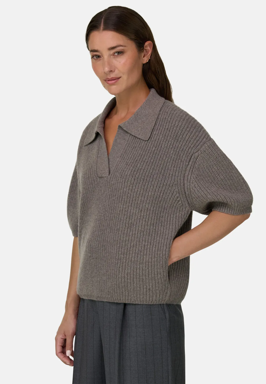 Boggi, Polo In Maglia In Lana E Cashmere, Donna, Taupe, Taglia: L