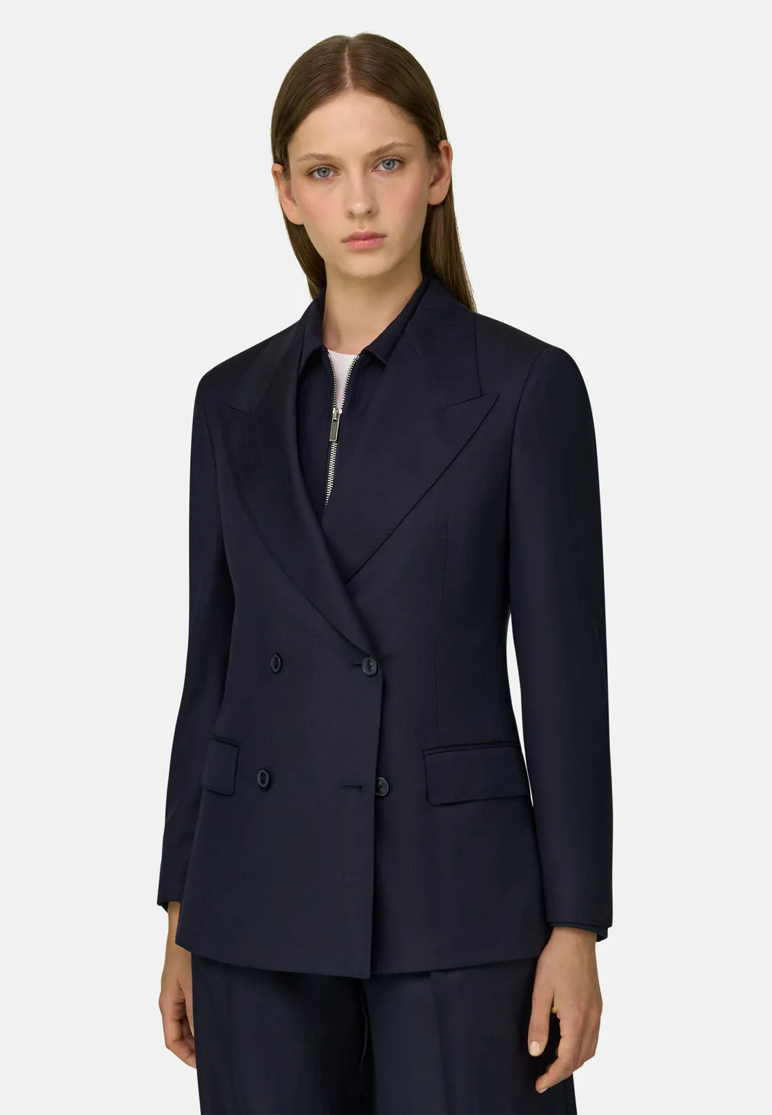Boggi, Giacca Doppiopetto In Lana Gessata, Donna, Navy, Taglia: S