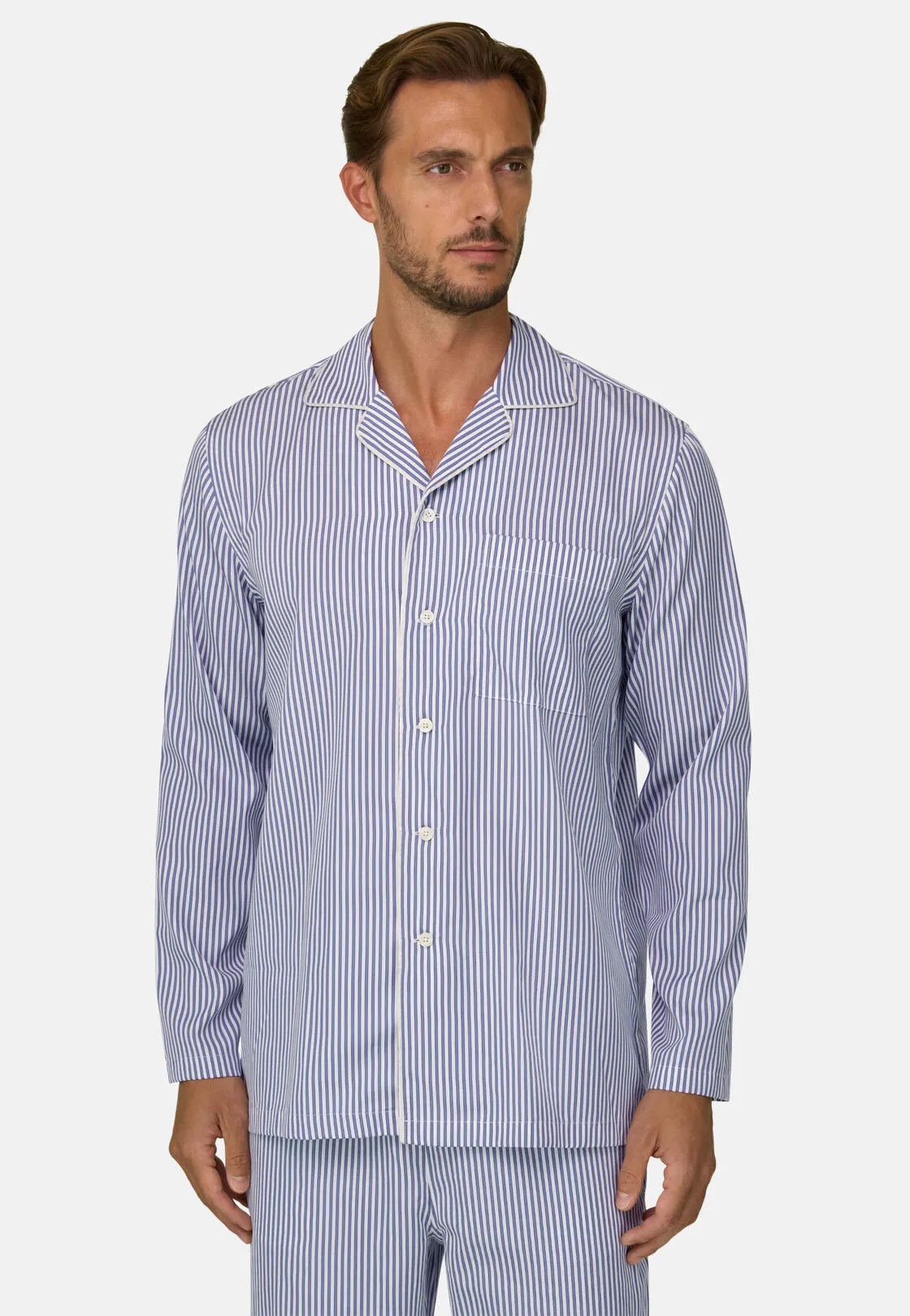 Boggi, Pigiama Motivo Gessato In Popeline Di Cotone, Uomo, Navy, Taglia: XL