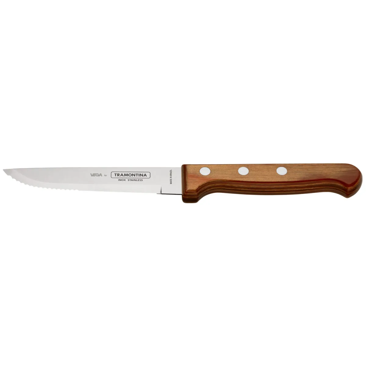 12x VEGA Coltello per pizza e bistecca Picanha; 23.5 cm (L); argento, manico marrone chiaro; 12 pz. / Pacco