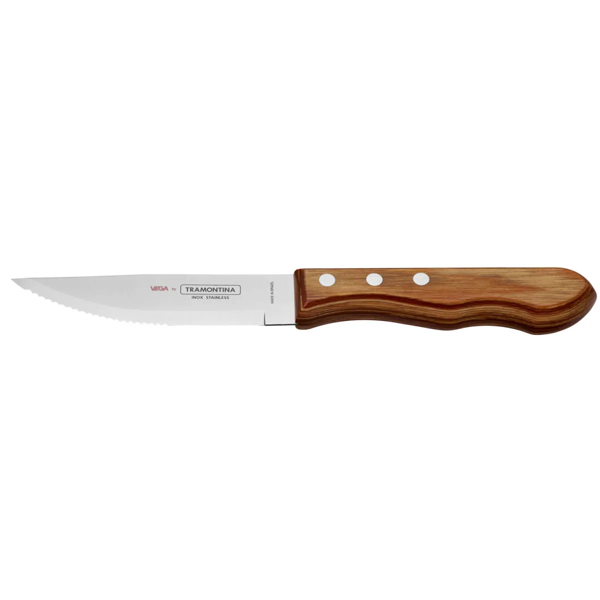 12x VEGA Coltello per bistecca e pizza Picanha; 25 cm (L); argento, manico marrone chiaro; 12 pz. / Pacco